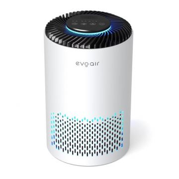 Purificator de aer Evoair Zuno, Filtru 3 in 1 True HEPA, Carbon Activ, Lampa UV, 3 viteze, Mod Noapte, Aromaterapie, Lumina Ambientala, Timer (Alb)