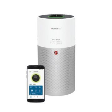 Purificator de aer Hoover H-PURIFIER 500 HHP50CA011, 110 mp, 330 mc/h, Control vocal, Senzor umididate, gas, PM2.5 si PM10, Wi-Fi, Bluetooth, Turbo, Filtru HEPA13 (Alb)